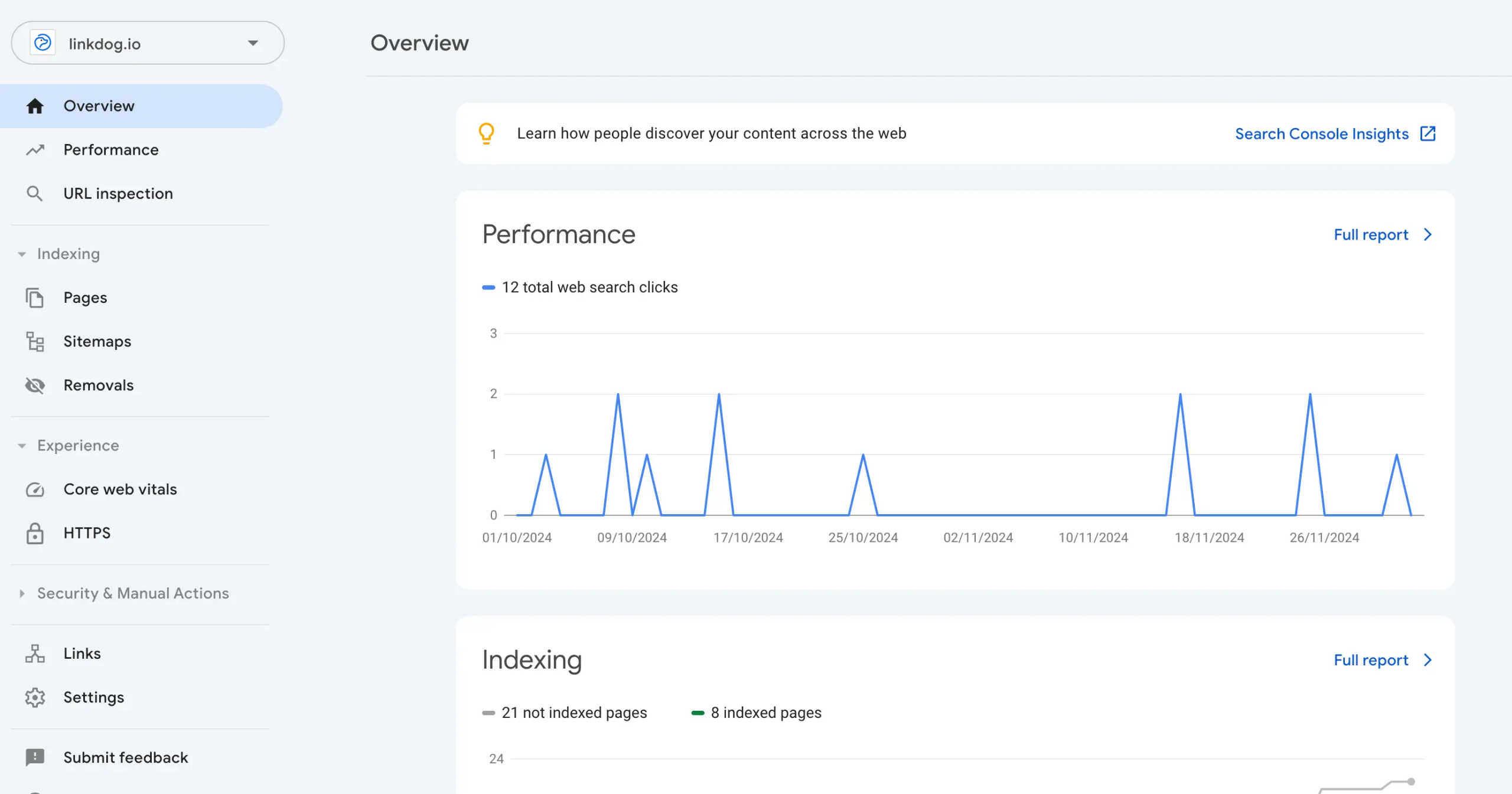 Google Search Console - First Dashboard