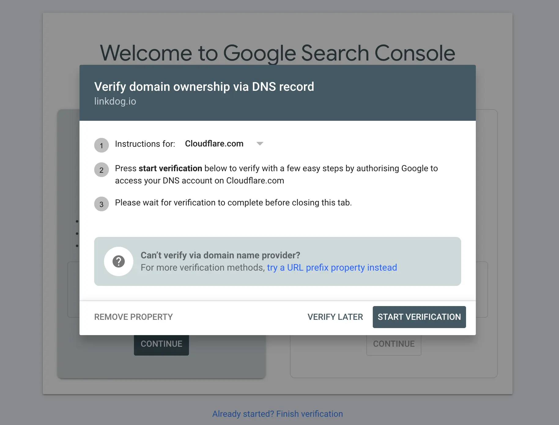 Google Search Console - Domain Verification