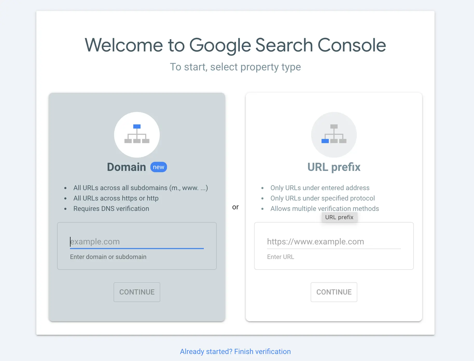 Google Search Console - Welcome Page